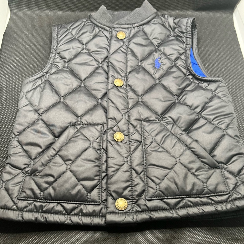NWT Ralph Lauren 12 mo black quilted vest, blue lining.  Perfect